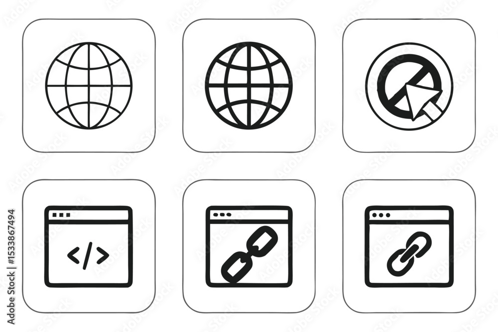 Poster collection of minimalist website and internet related icons for web design and development