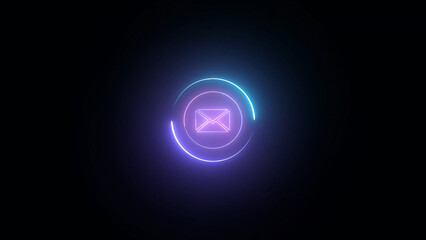 Neon Email Icon with Circular Glow on Dark Background Futuristic and Modern Design glowing neon