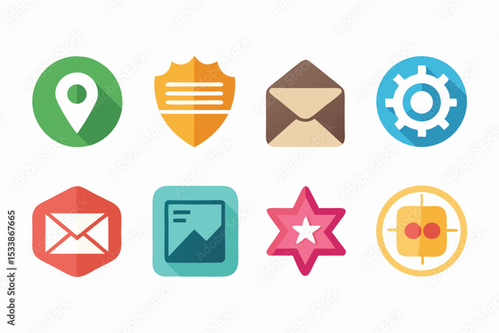 Poster collection of stylish flat icons for various app and website design applications