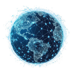 Global Network Connections Blue Illuminated Earth Sphere Digital Art