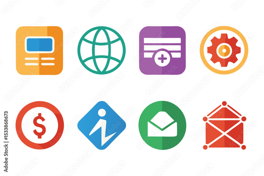 Poster colorful flat icon set illustrating web and business concepts for various applications