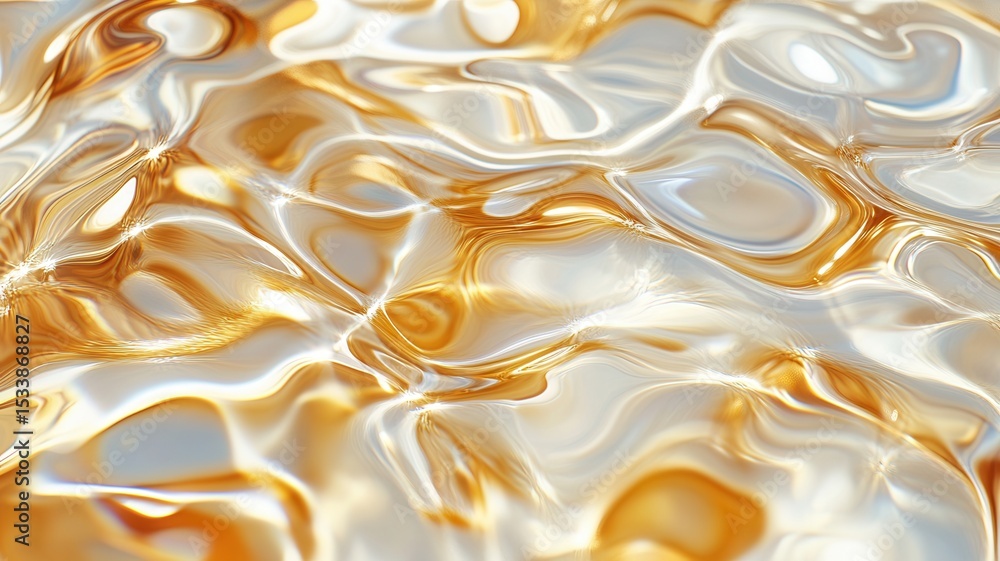 Poster metallic with and golden liquids swirling, blending into hypnotic fluid pattern silver dynamic wave 