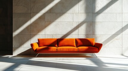 Orange Sofa in Sunlit Modern Interior