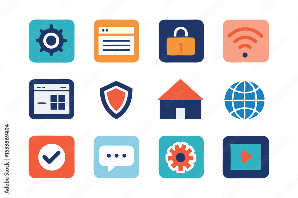 Poster colorful set of digital interface icons for websites applications and web design elements