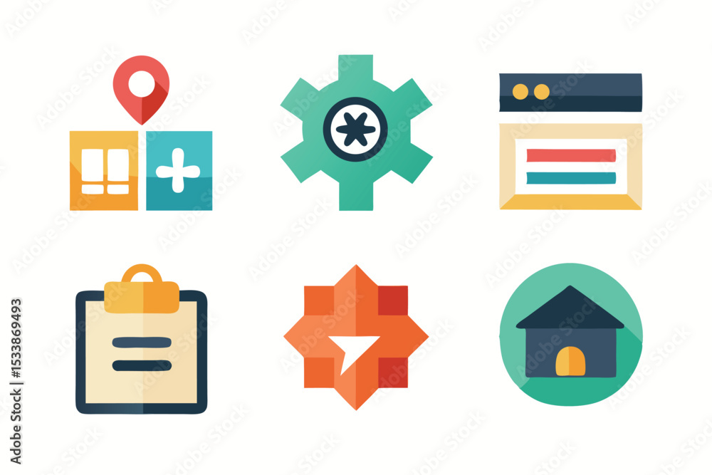 Poster colorful set of modern flat style icons representing various concepts and elements
