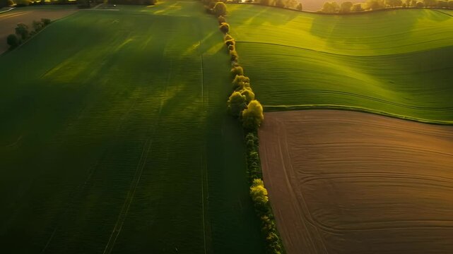 Aerial Perspective of Cultivated Fields and Verdant Landscape in Peaceful Countryside
