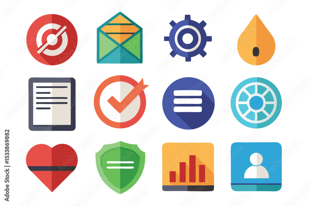 Poster flat design icon set featuring various symbols for web design and mobile application interface