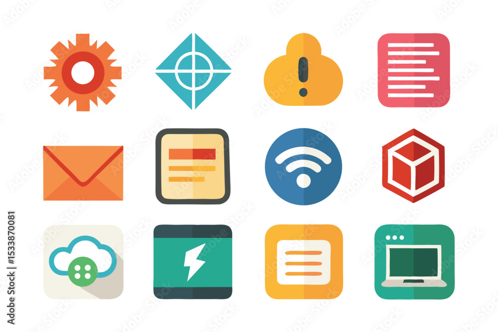 Poster modern flat design icons representing technology and web development concepts