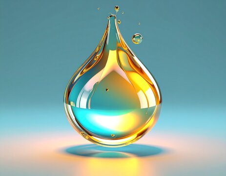 Spadająca kropla wody oświetlona ż&oacute;łtym światłem