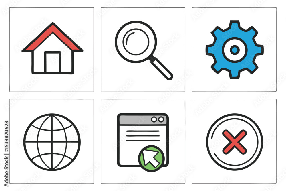 Poster Simple and colorful web interface icons for navigation and system settings