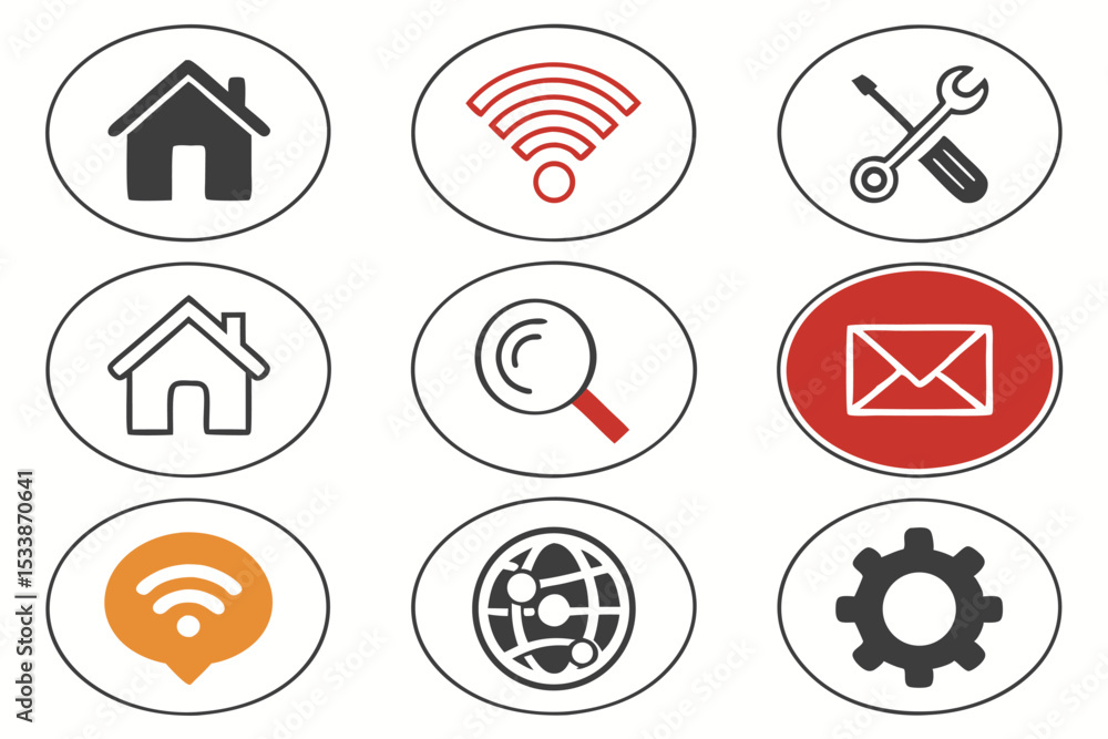 Poster simple and minimalist set of nine web icons for website interface design or ui