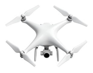 Foldable Camera Drone with Extended Arms on White Surface, top-down view, isolated