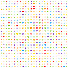 Heart Burst Pattern of Love, vector illustration, lots of colorful hearts showing love diversity concept, festive design for poster, book cover, web banner background, celebrate love, unity, and joy.