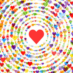 Heart Burst Pattern, vector illustration, colorful hearts showing love diversity concept, festive design for medical cardiology poster, cover, web banner, ideal for projects love, unity, and joy.