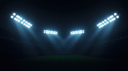 Bright stadium floodlights illuminate a dark sports field, creating a dramatic, high-energy atmosphere.