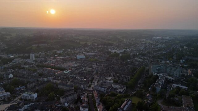 Evening Flight Over Lisieux City, Normandy, France