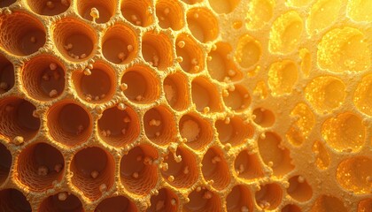 Intricate honeycomb structure illuminated warm sunlight