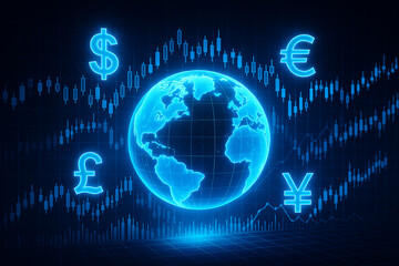 Obraz premium Global currency exchange rates dollar euro pound yen stock market trading finance investment world economy