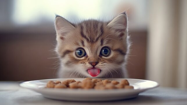 Little cat eating food.