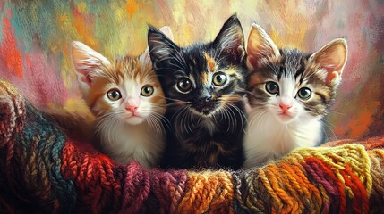 A playful cat tangled in a ball of yarn pawing at it jo.