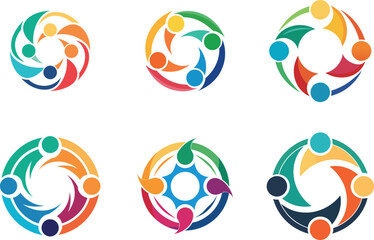 Fototapeta premium Colorful Circular Teamwork Logos Design perfect for Branding Company Identity and Social Media