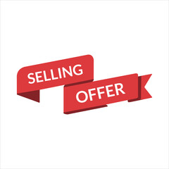 SELLING OFFER red ribbon discount label vector on white background