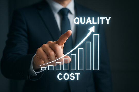 Increase quality decrease cost business strategy and financial growth analysis concept graph chart