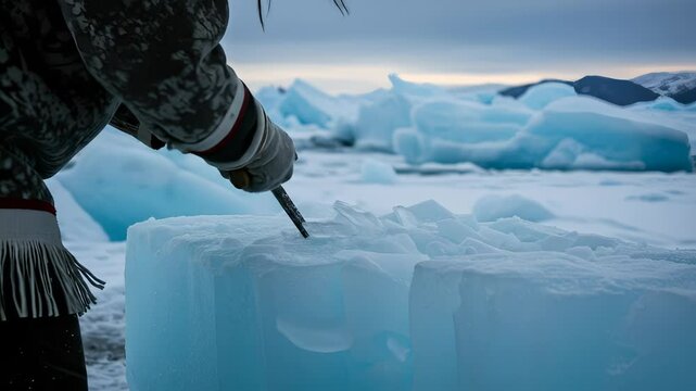 Crafting Ice Blocks in Greenland: A Glimpse into Traditional Arctic Techniques