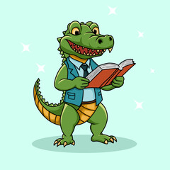 Cute crocodile cartoon reading a book