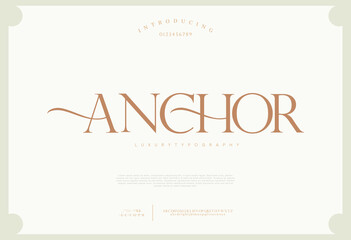 Anchor, luxury alphabet letters font classic elegant modern serif lettering minimal fashion logo typography decoration fonts for branding wedding logos vector illustration