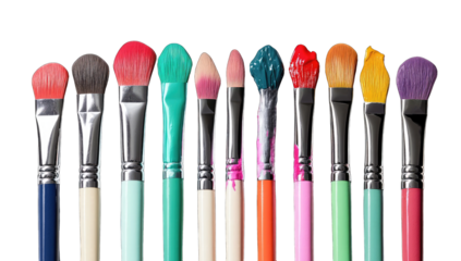 Row of colorful makeup brushes
