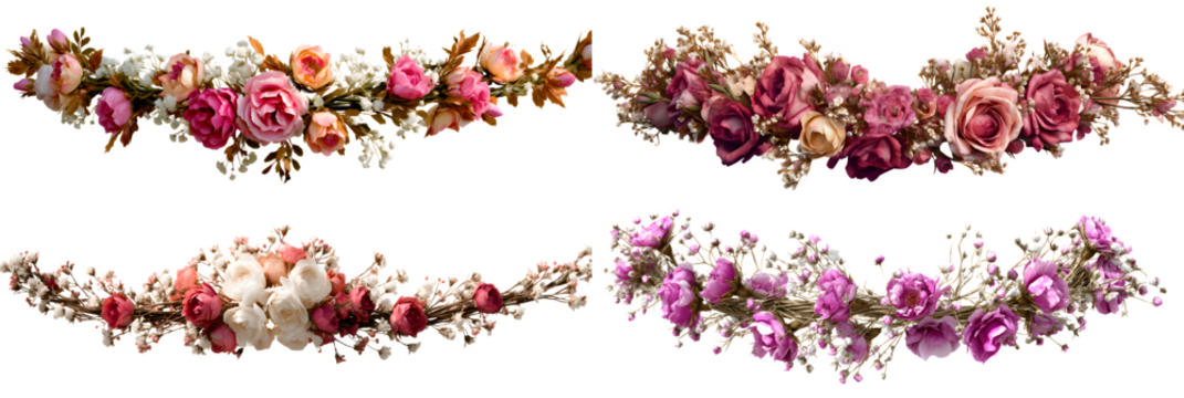 Boho Floral Headband with Wildflowers and Baby’s Breath, Isolated on Transparent Background