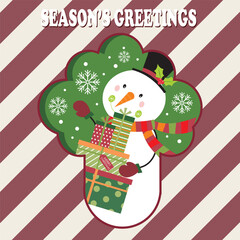 Season's Greetings Holiday Card with Snowman and Gifts