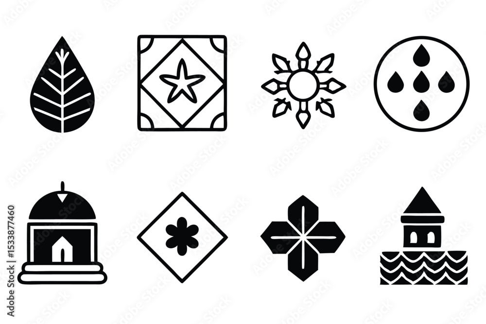Poster simple minimalist vector icons of nature and architecture for design elements and symbols