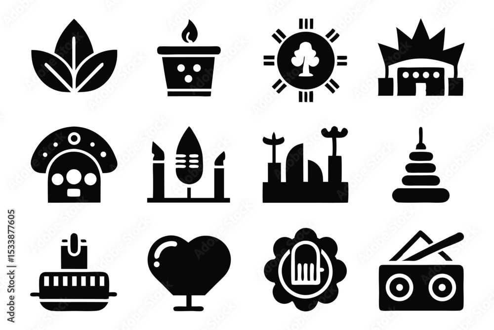 Aufkleber a collection of symbolic icon illustrations representing diverse concepts and design elements