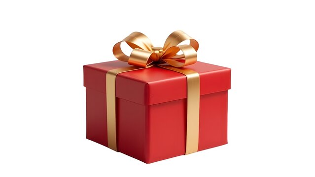 A red gift box with a golden ribbon and bow isolated on a white background for a special occasion