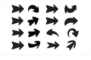 A collection of diverse, hand-drawn arrow icons in black on a white background vector