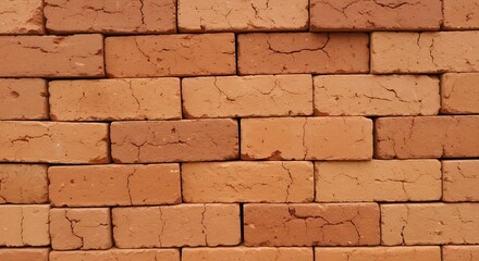 Fototapeta premium A close-up view of a brick wall with varying shades of brown and visible cracks.