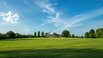 Suburban residential home with a green lawn and blue sky. stock photo --ar 16:9 --raw --v 6 Job ID: 94c4aa58-3eae-4e8f-9b86-d065cee390a0