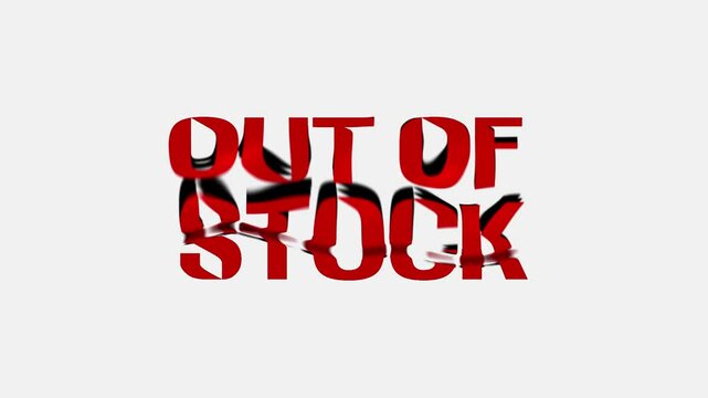 out of stock Red color Text with Transparent glass overlay glossy iridescent water wave glass liquid fluid flowing holographic metal foil effect on white background, sale shop promotion marketin video