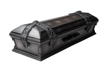 Black coffin isolated on white background PNG