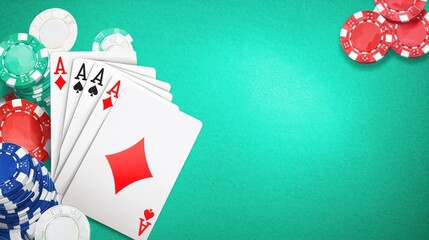 Obraz premium Playing Cards and Poker Chips on a Green Felt Background for Casino or Game Night Theme