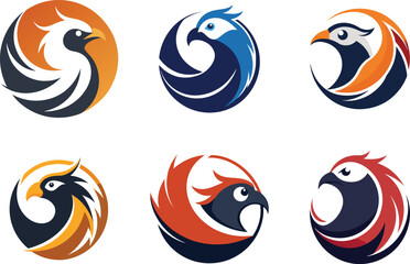 Fototapeta premium Six Abstract Bird Logos Perfect for Branding Design Projects needing a powerful and versatile symbol