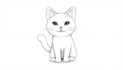 Obraz premium Cute white cat illustration sitting with a friendly expression 
