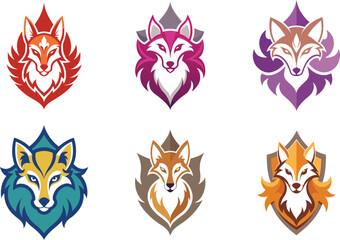 Fototapeta premium Six Stylish Fox Head Logos Perfect for Branding Design Projects needing a strong animal mascot or emblem