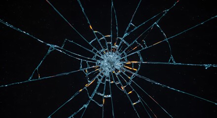 Cracked Glass Shattered with Jagged Edges and Dark Background Texture