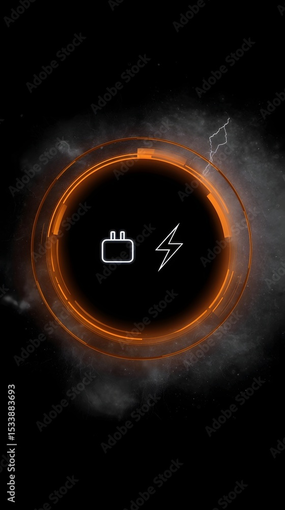 Poster futuristic power interface with battery and lightning icons
