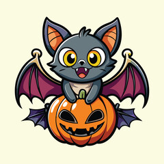 Cute Halloween Bat on Pumpkin
