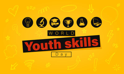 Celebrate World Youth Skills Day background design. Highlighting education, innovation, and growth for the next generation of skilled youth.