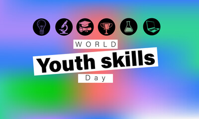 Celebrate World Youth Skills Day with a modern, gradient background design. Highlighting education, innovation, and growth for the next generation of skilled youth.